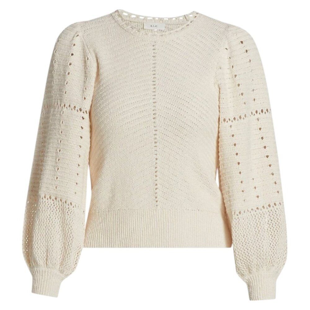 NWT! A.L.C. Ivory Juliana Rib-knit Pointelle Sweater Blouse Top Size XL
